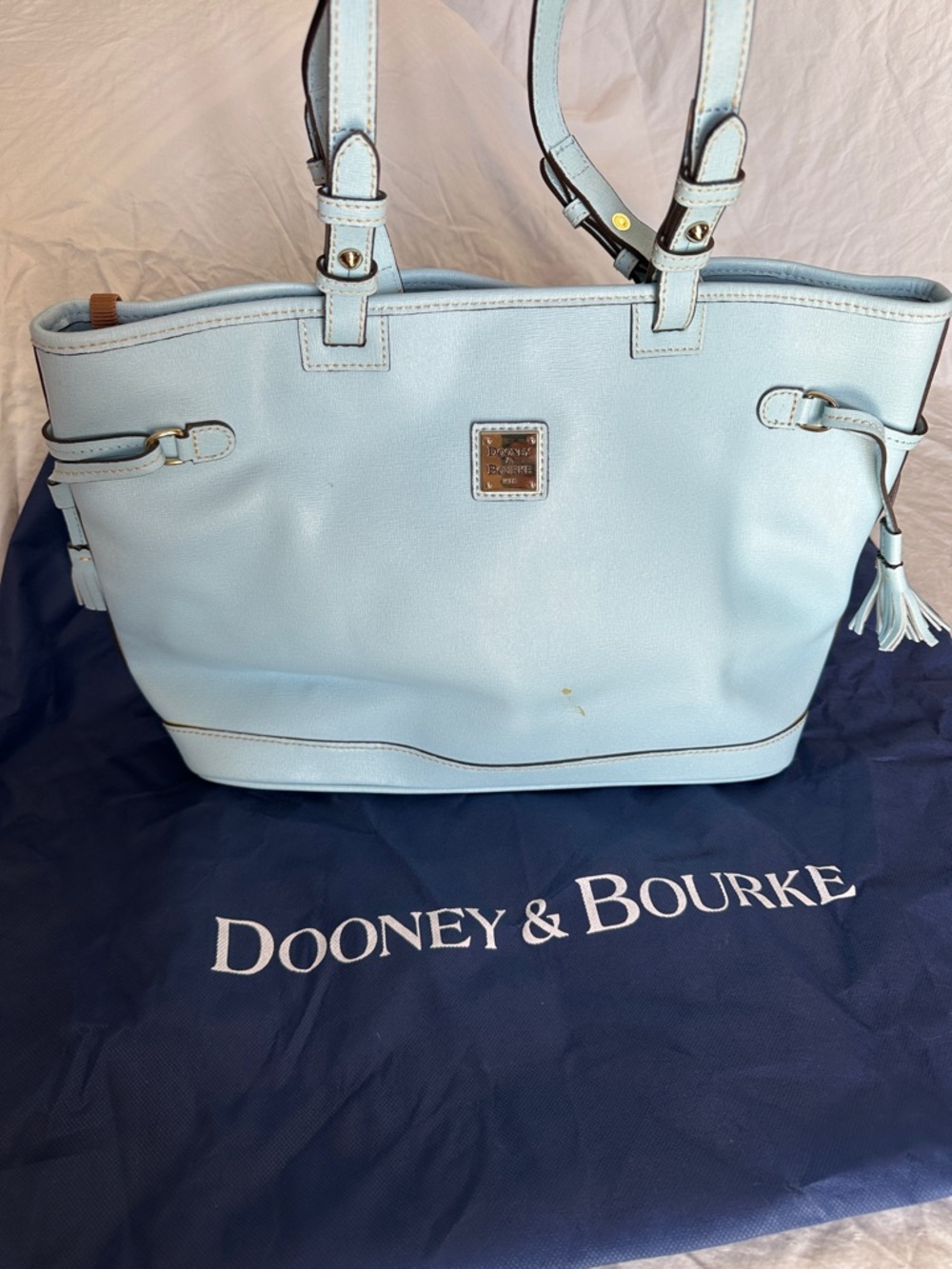 Dooney & Bourke Light Blue Leather Tote with Tassel